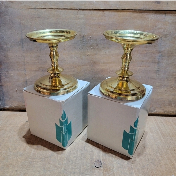 Partylite J3022 Falmouth Brass Weighted Pillar Candle Holders - Set of 2 (3.5") - Picture 1 of 6